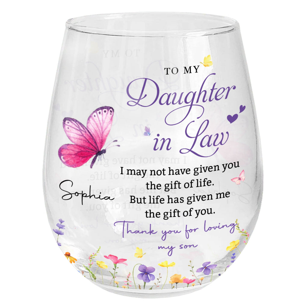 Personalized Stemless Wine Glass Butterfly Gift for Daughter-in-Law Wine Glasses GradoCreations