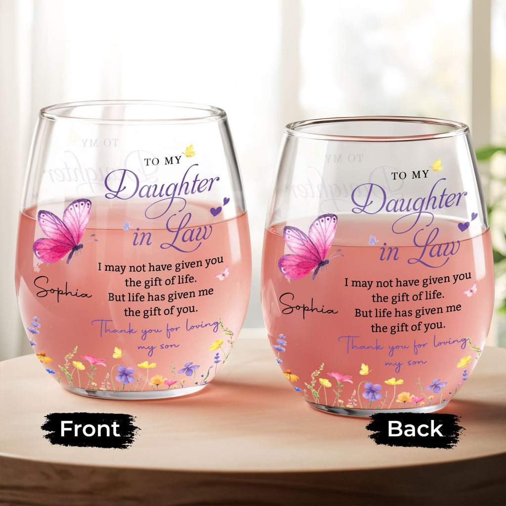 Personalized Stemless Wine Glass Butterfly Gift for Daughter-in-Law Wine Glasses GradoCreations