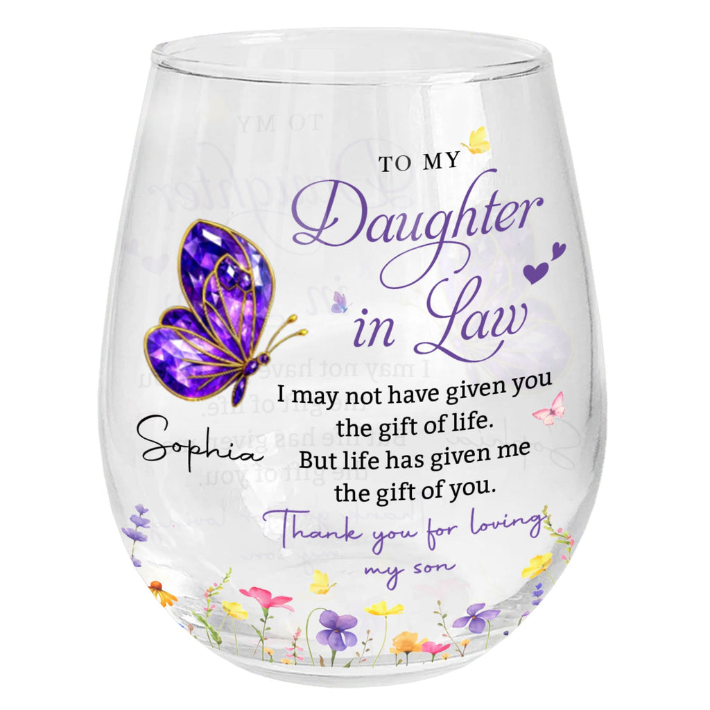 Personalized Stemless Wine Glass Custom Gift for Daughter-in-Law Wine Glasses GradoCreations