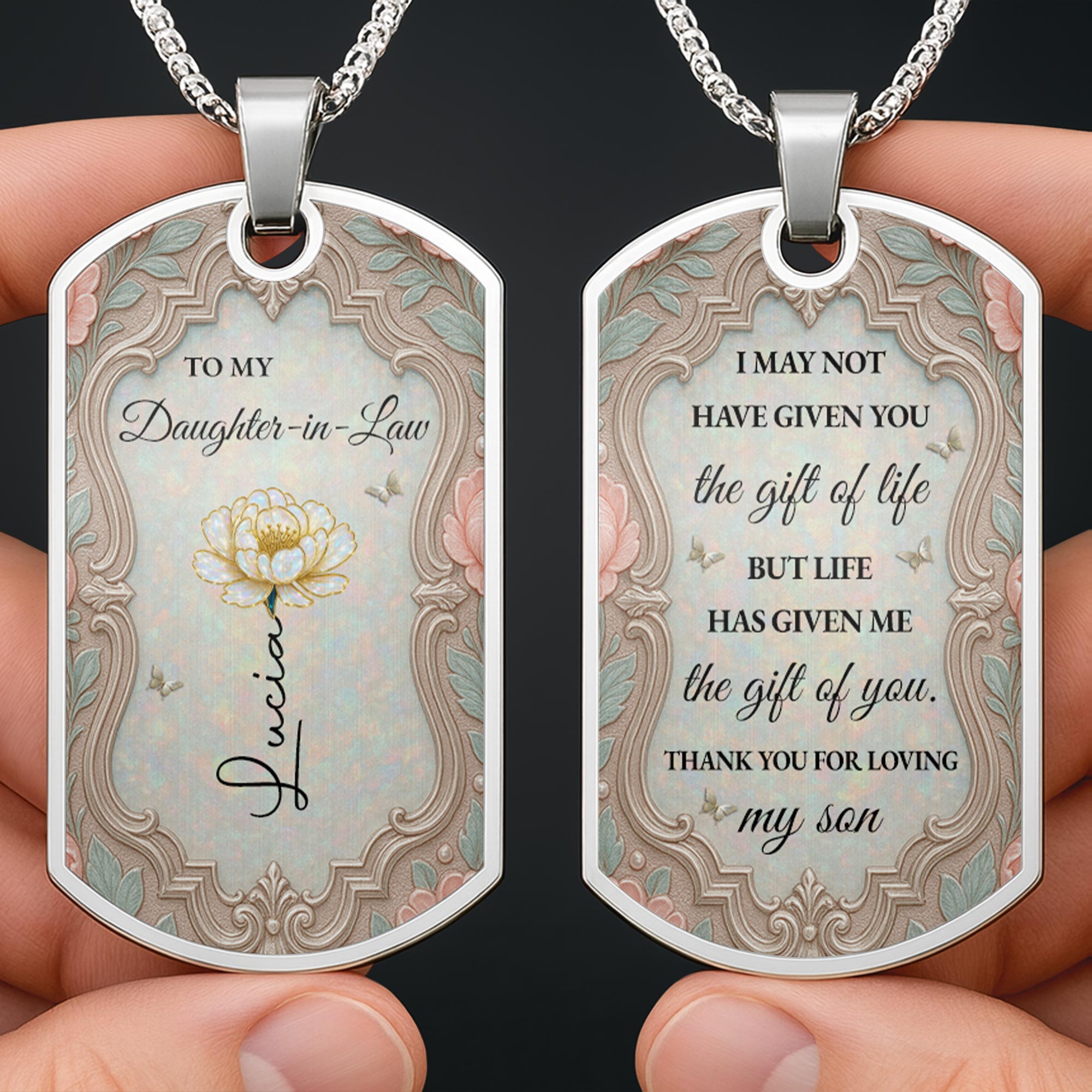 Personalized Dog Tag Necklace Custom Keepsake for Daughter-in-Law Dog Tag Necklace GradoCreations