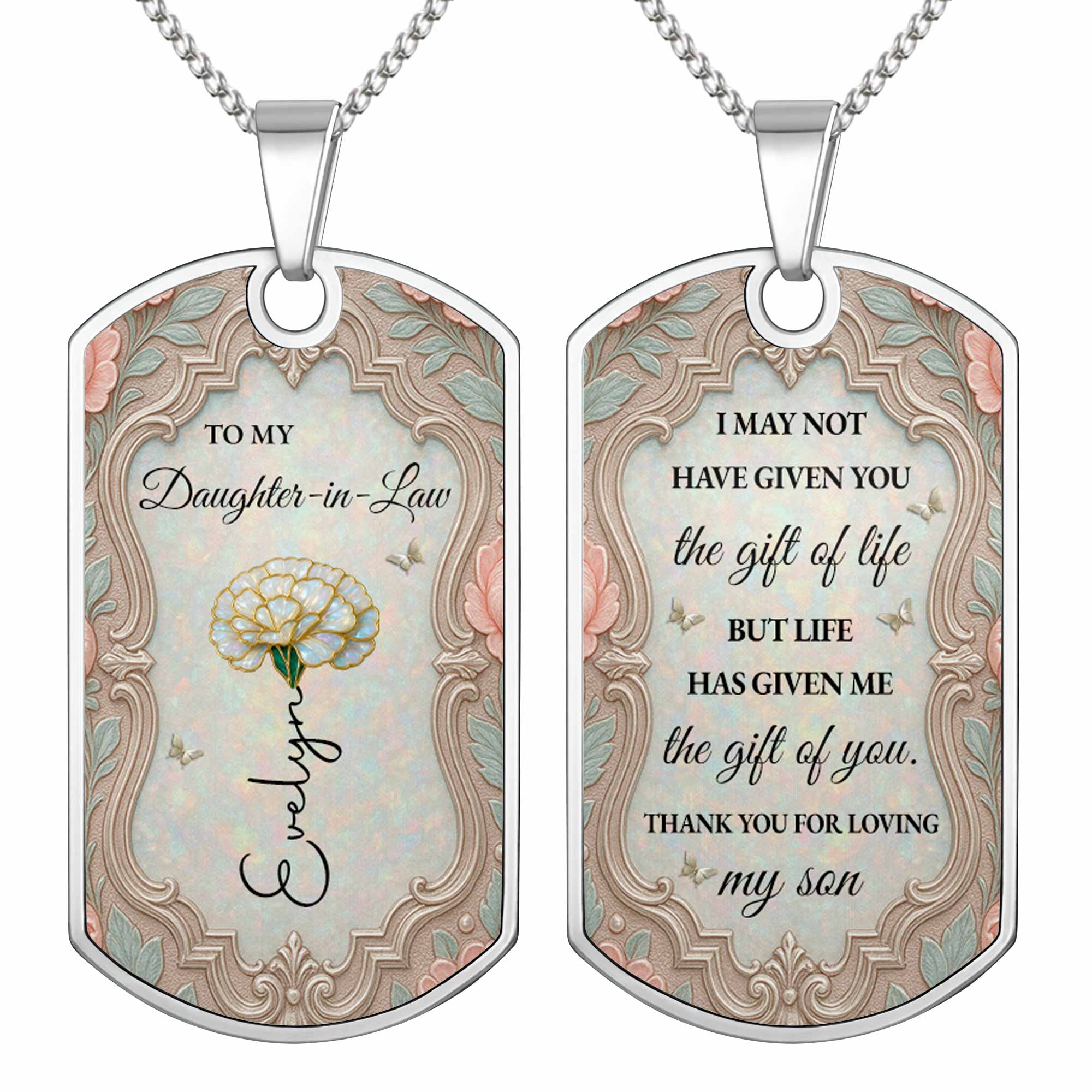Personalized Dog Tag Necklace Custom Keepsake for Daughter-in-Law Dog Tag Necklace GradoCreations