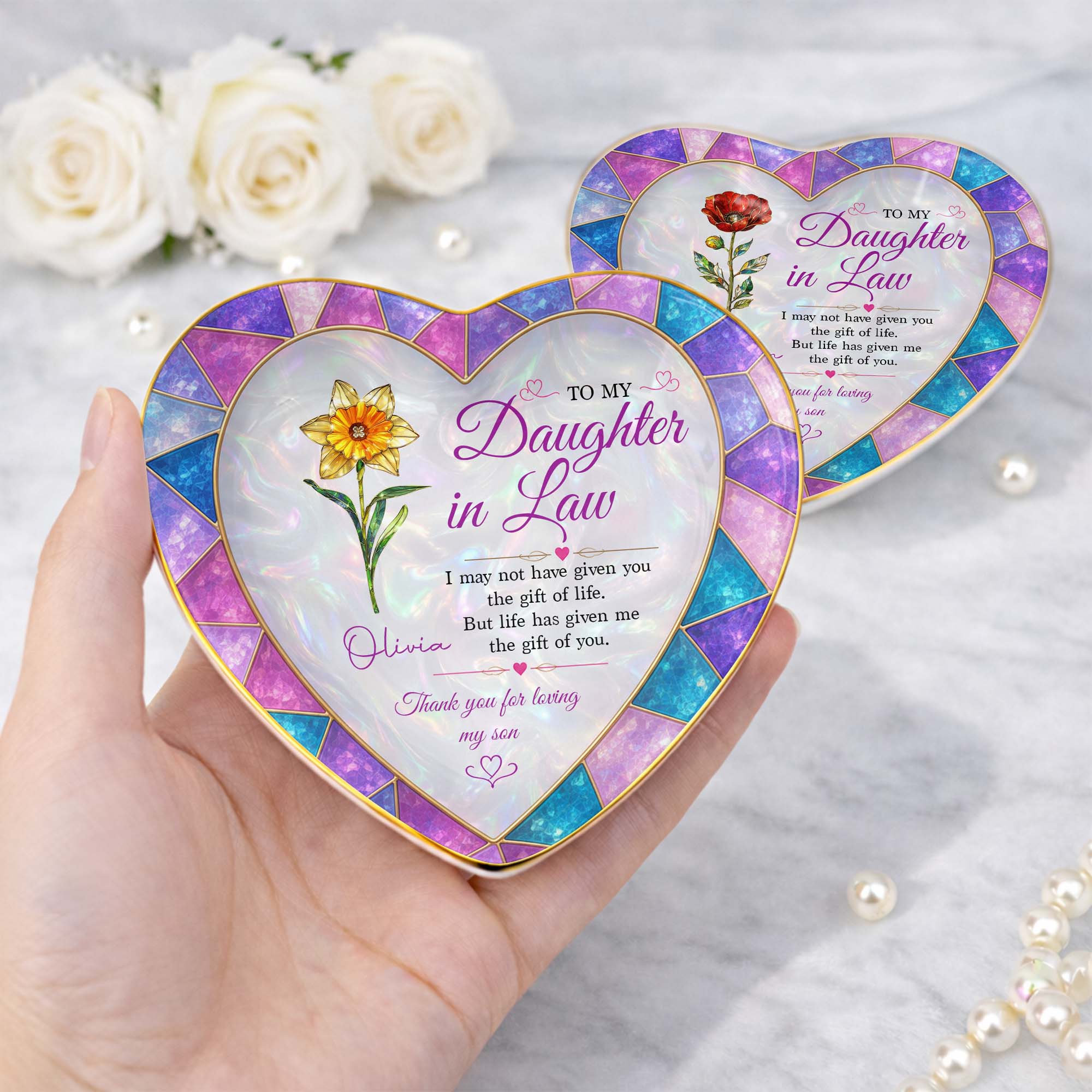 Personalized Heart Jewelry Dish Custom Name Gift for Daughter-in-Law Heart Jewelry Dish GradoCreations