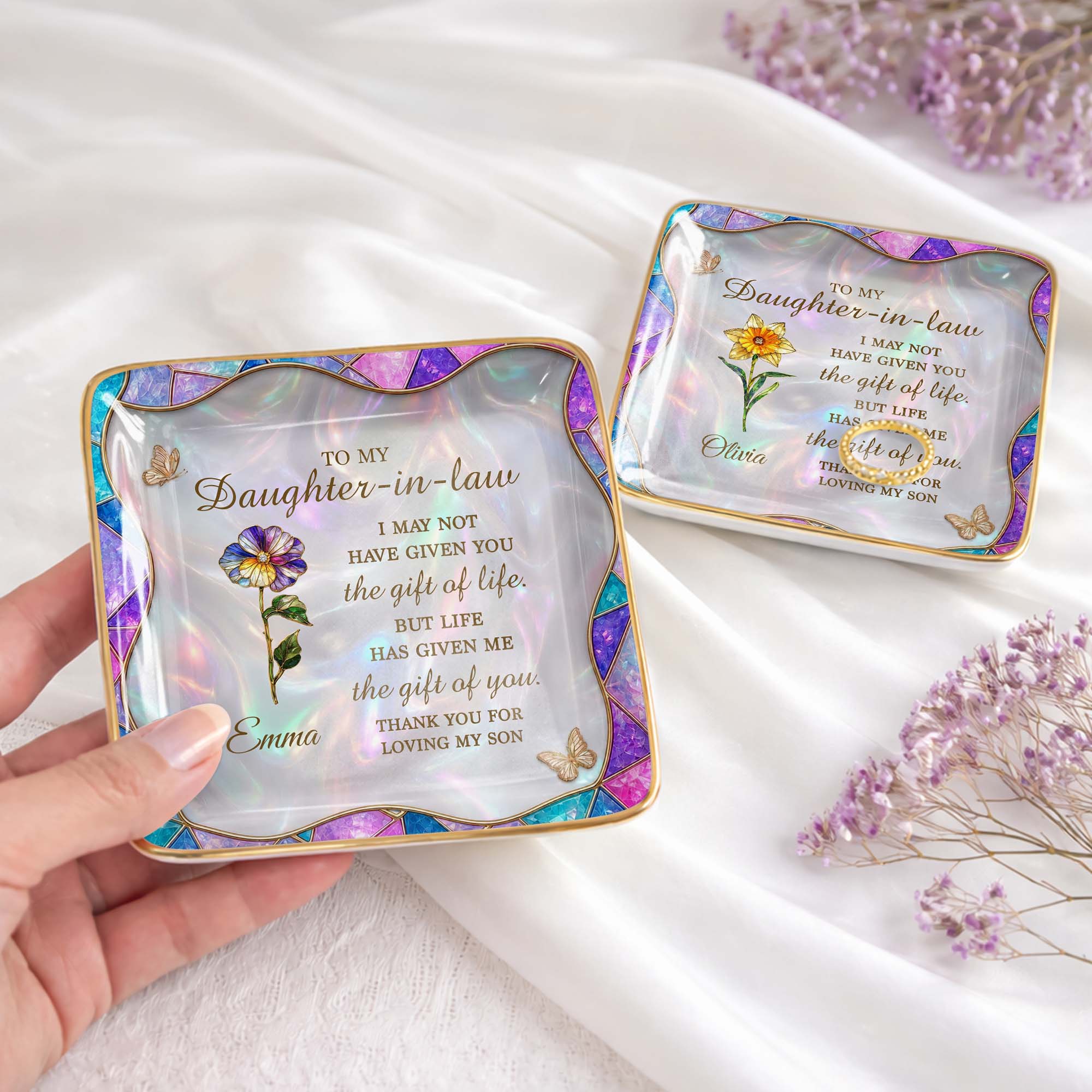Personalized Ceramic Jewelry Dish Custom Gift for Daughter-in-Law Jewelry Dish GradoCreations