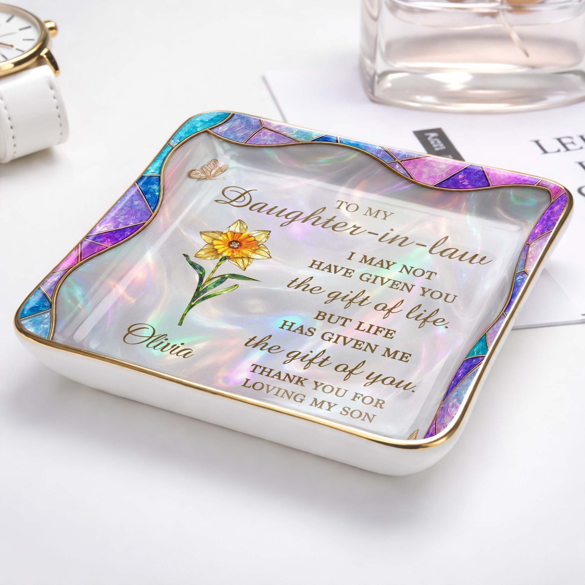 Personalized Ceramic Jewelry Dish Custom Gift for Daughter-in-Law Jewelry Dish GradoCreations