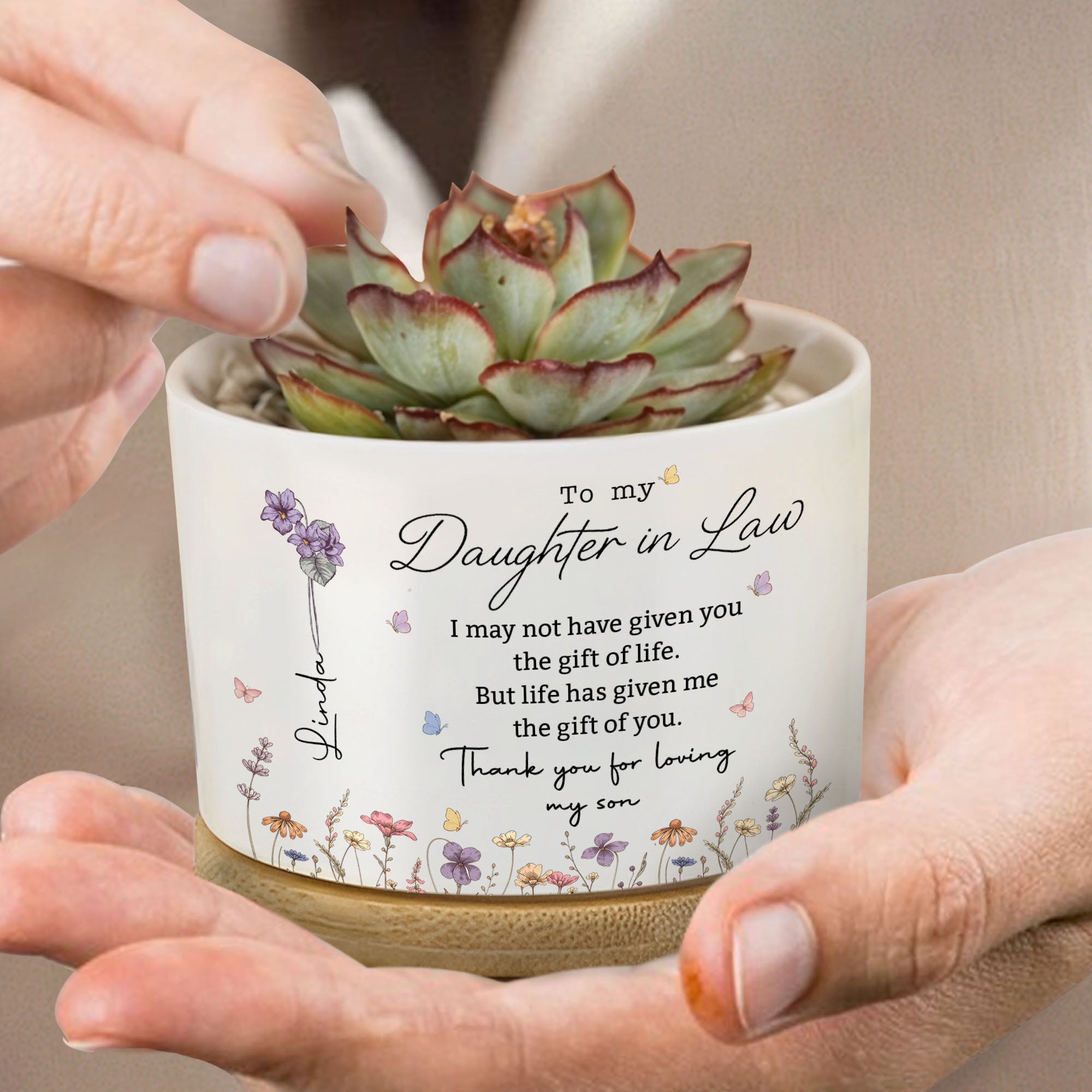 Personalized Ceramic Plant Pot Custom Message Gift for Daughter-in-Law Ceramic Plant Pot GradoCreations