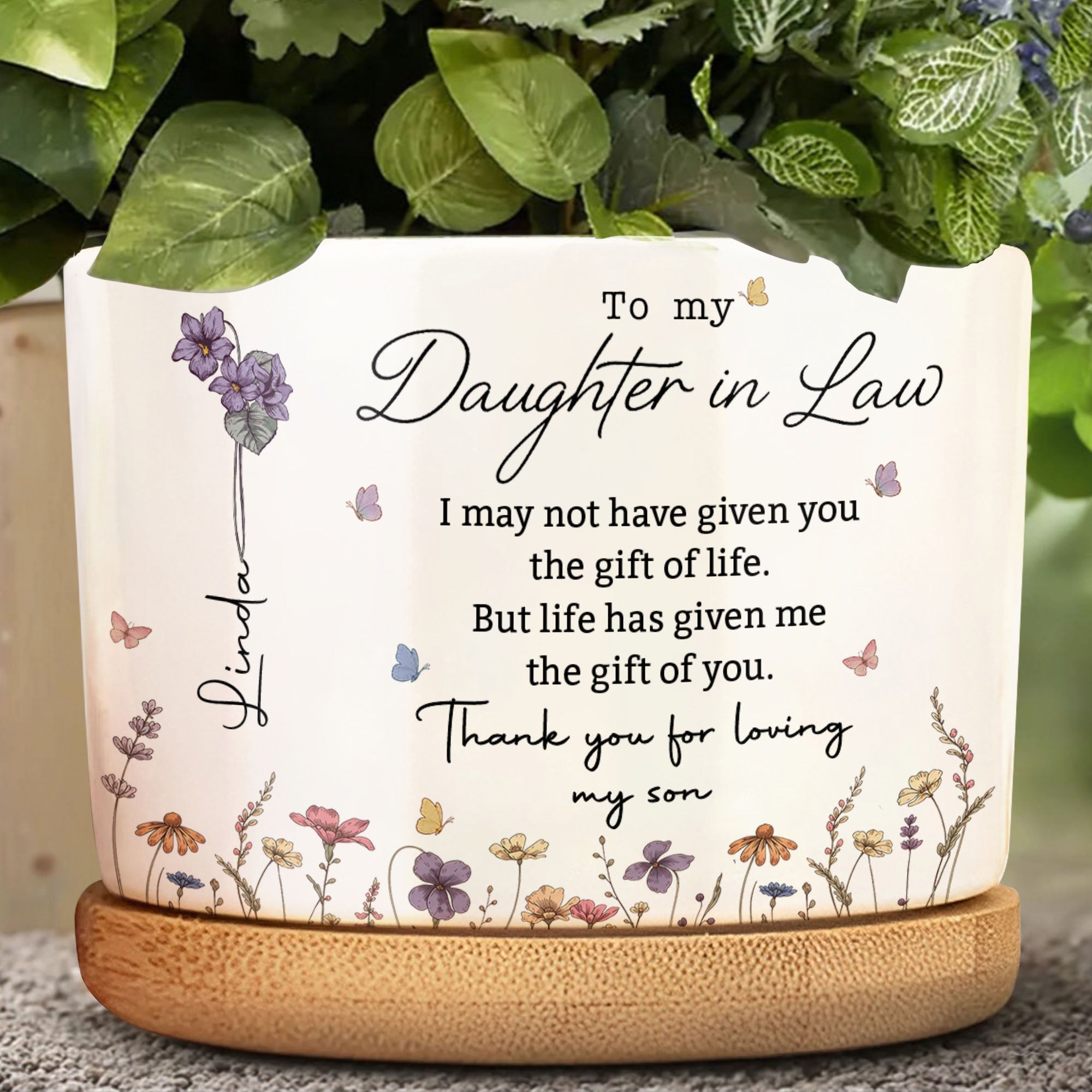 Personalized Ceramic Plant Pot Custom Message Gift for Daughter-in-Law Ceramic Plant Pot GradoCreations