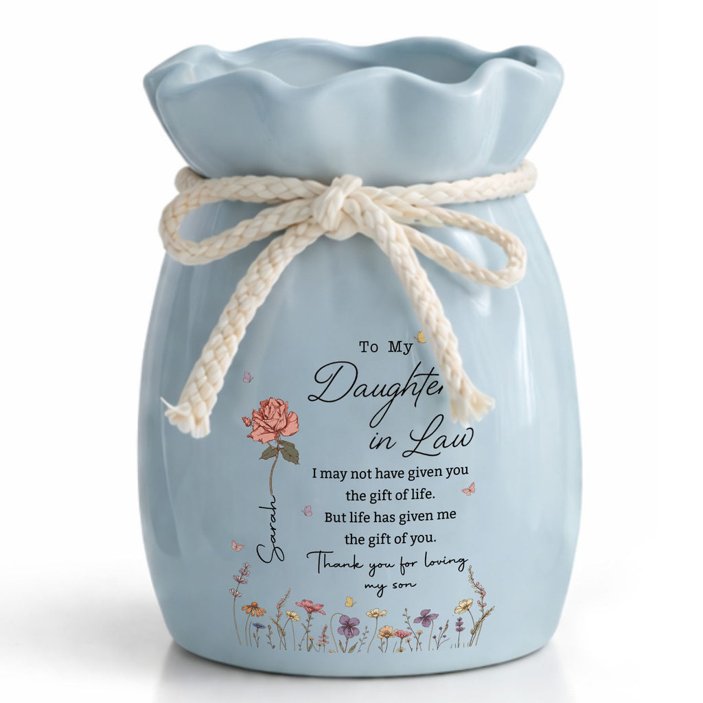 Personalized Ceramic Flower Vase Custom Gift for Daughter-in-law Ribbon Tie Ceramic Flower Vase GradoCreations