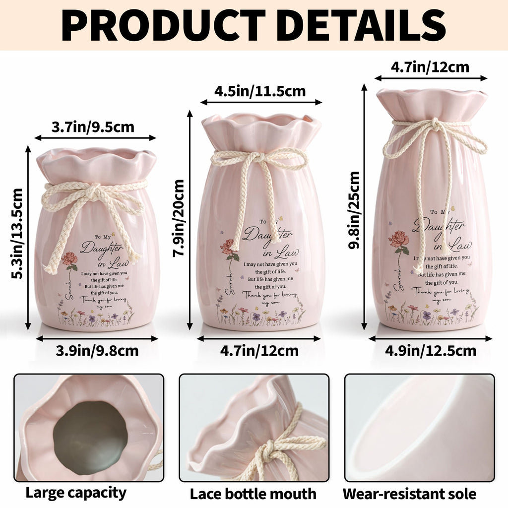 Personalized Ceramic Flower Vase Custom Gift for Daughter-in-law Ribbon Tie Ceramic Flower Vase GradoCreations