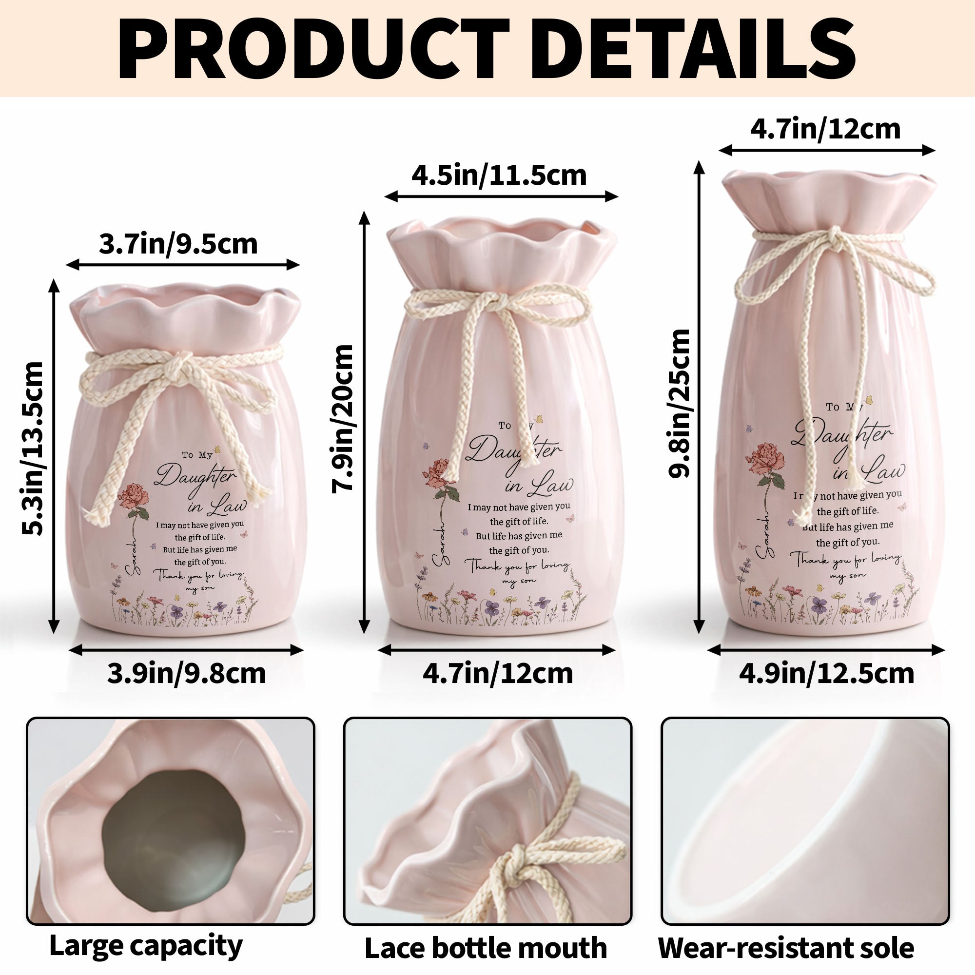 Personalized Ceramic Flower Vase Custom Gift for Daughter-in-law Ribbon Tie Ceramic Flower Vase GradoCreations