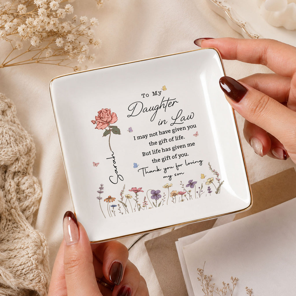 Personalized Jewelry Dish Custom Floral Gift for Daughter-in-Law Jewelry Dish GradoCreations