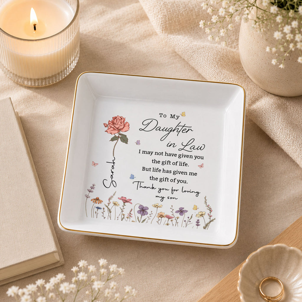 Personalized Jewelry Dish Custom Floral Gift for Daughter-in-Law Jewelry Dish GradoCreations