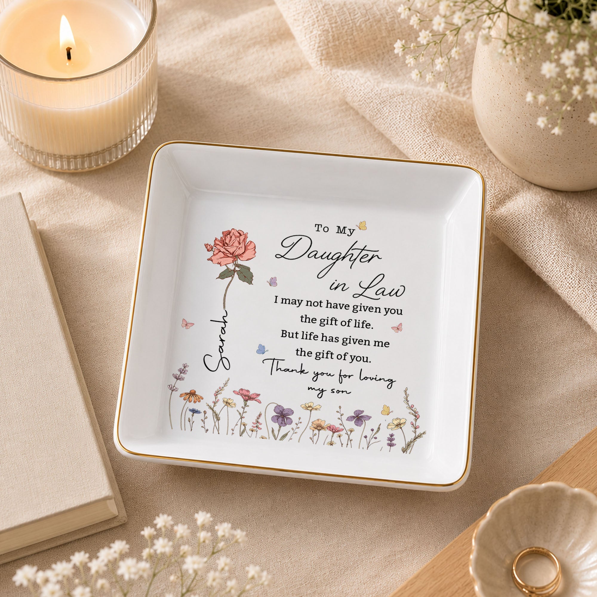 Personalized Jewelry Dish Custom Floral Gift for Daughter-in-Law Jewelry Dish GradoCreations