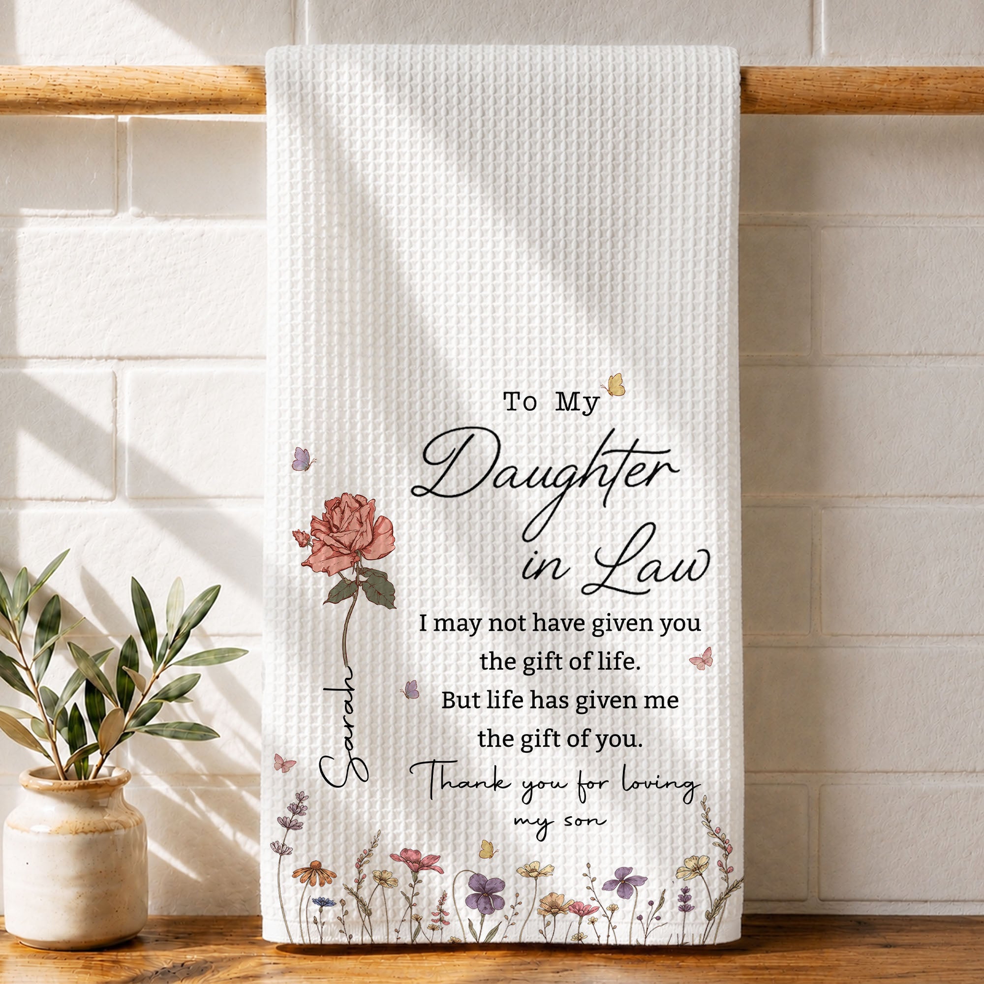 Personalized Kitchen Towel Custom Flower Design Gift for Daughter-in-Law Kitchen Towel GradoCreations