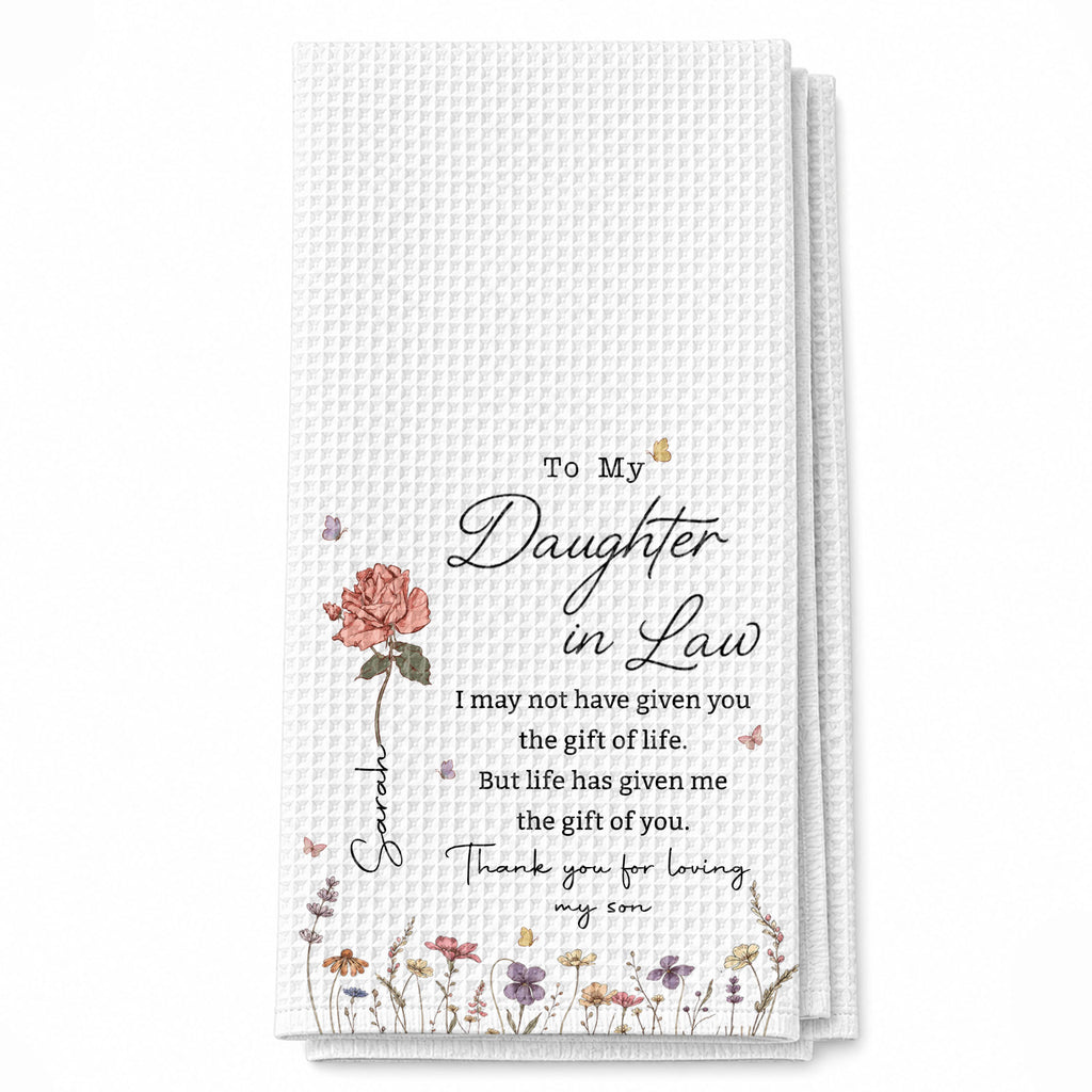 Personalized Kitchen Towel Custom Flower Design Gift for Daughter-in-Law Kitchen Towel GradoCreations