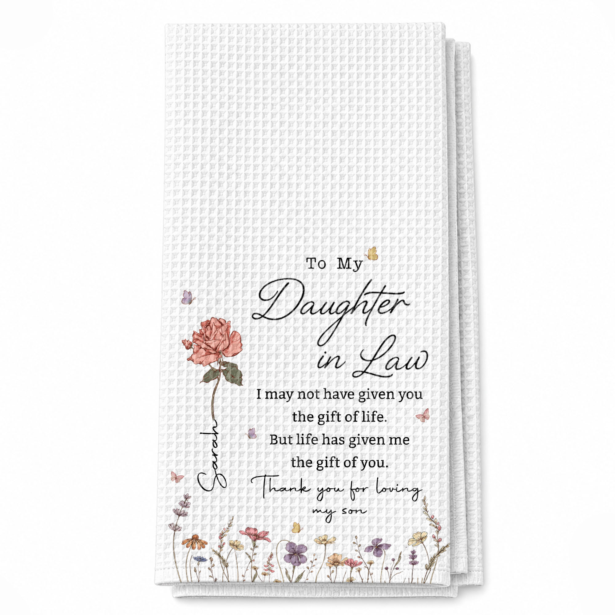 Personalized Kitchen Towel Custom Flower Design Gift for Daughter-in-Law Kitchen Towel GradoCreations