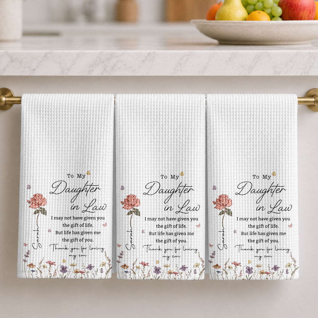 Personalized Kitchen Towel Custom Flower Design Gift for Daughter-in-Law Kitchen Towel GradoCreations