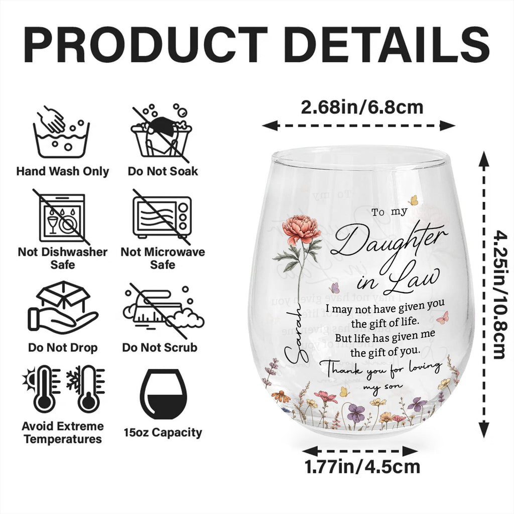Personalized Stemless Wine Glass Custom Quote Gift for Daughter-in-Law Wine Glasses GradoCreations