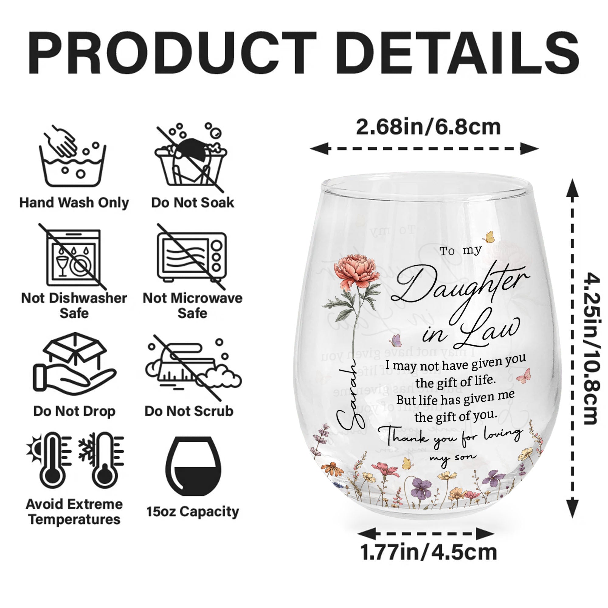 Personalized Stemless Wine Glass Custom Quote Gift for Daughter-in-Law Wine Glasses GradoCreations
