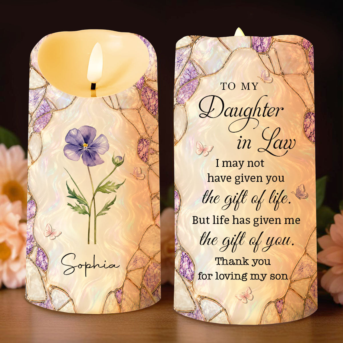 Personalized LED Candle Custom Birth Month Flower Gift for Daughter-in-Law LED Candle GradoCreations