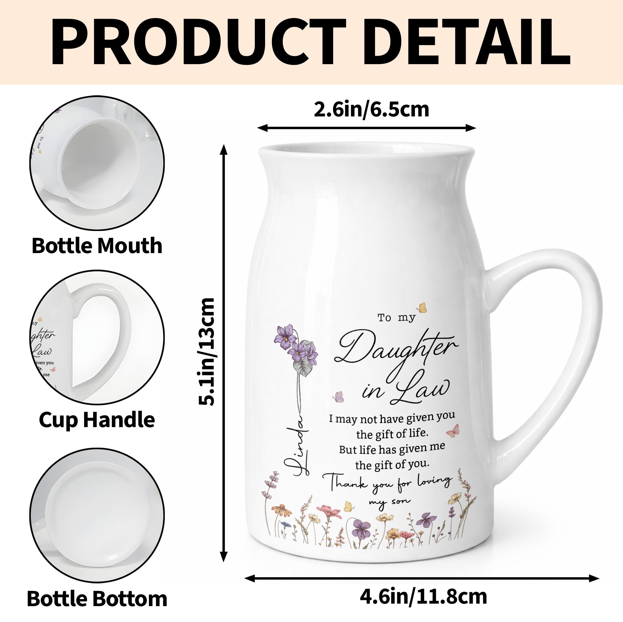 Personalized Ceramic Flower Vase Gift for Daughter-in-Law Flower Vase GradoCreations