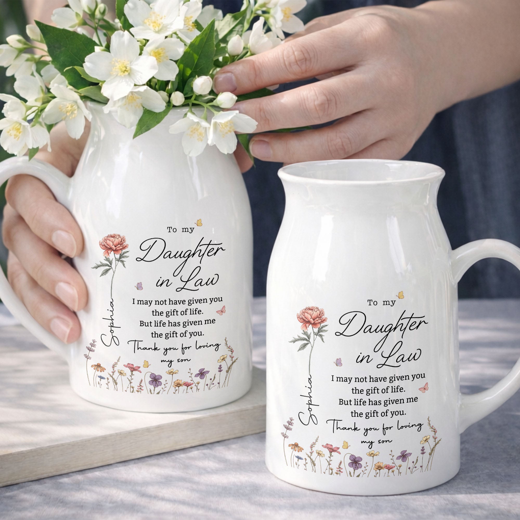 Personalized Ceramic Flower Vase Gift for Daughter-in-Law Flower Vase GradoCreations