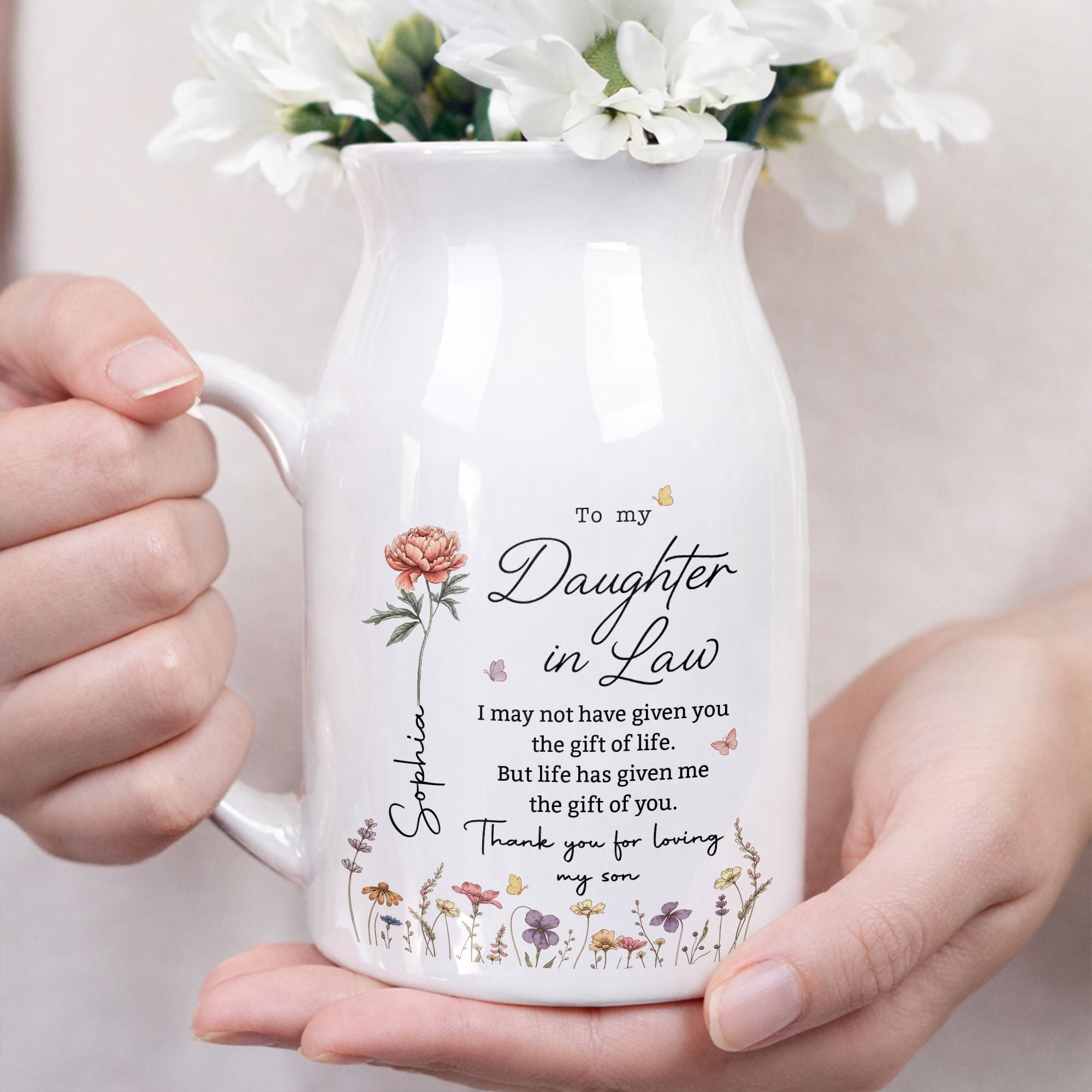 Personalized Ceramic Flower Vase Gift for Daughter-in-Law Flower Vase GradoCreations