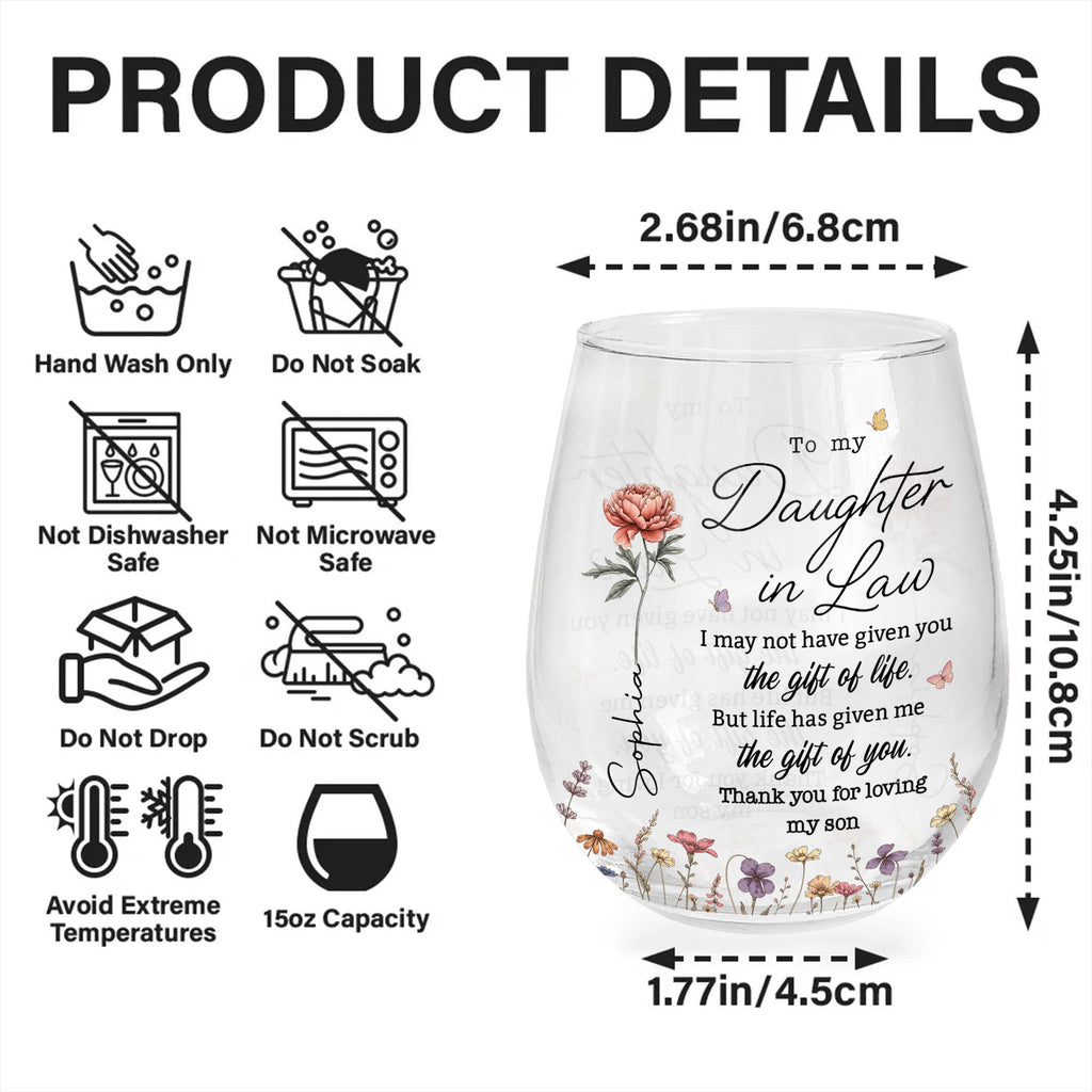 Personalized Stemless Wine Glass Custom Gift for Daughter-in-Law Wine Glasses GradoCreations