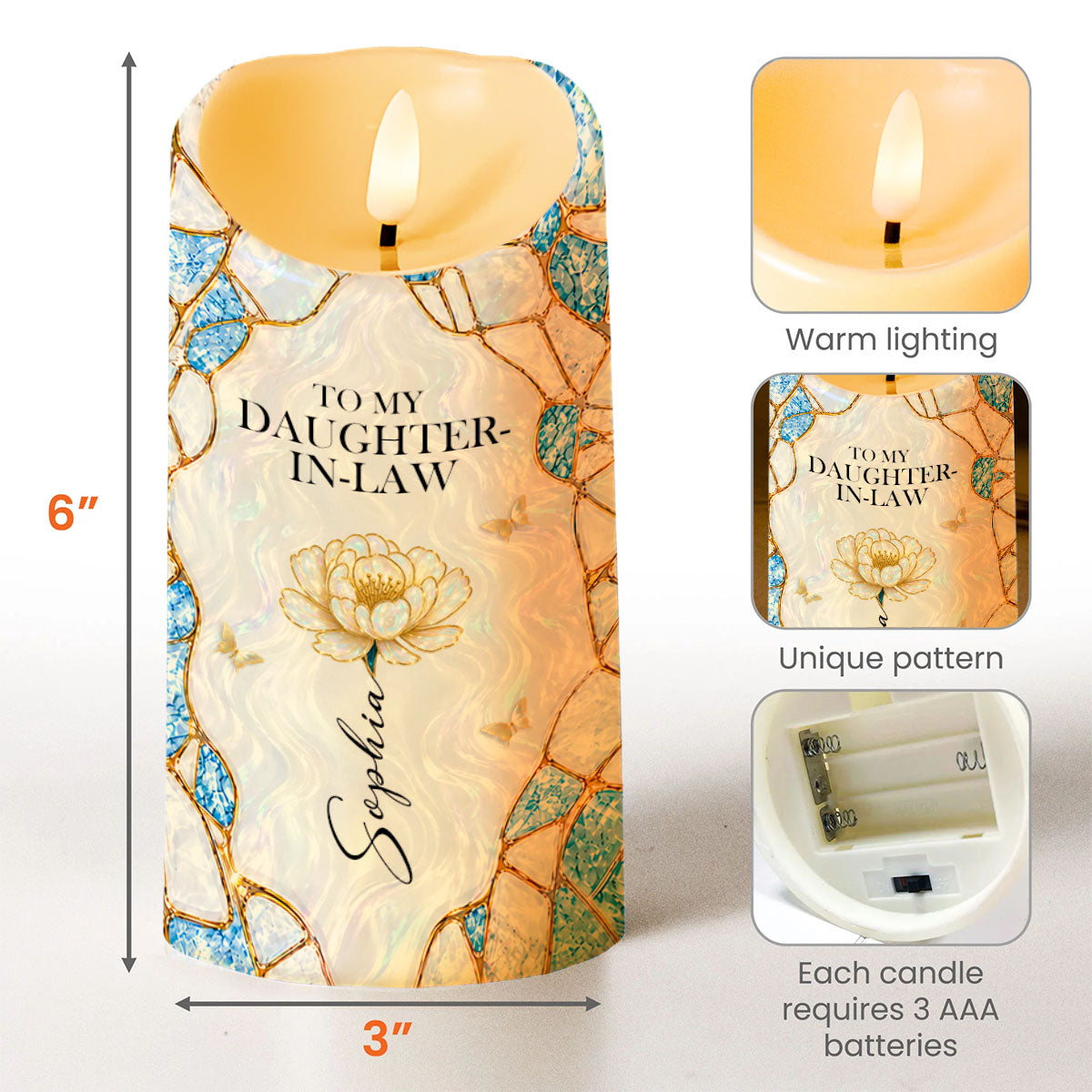 Personalized Flameless LED Candle Custom Name Gift for Daughter-in-Law LED Candle GradoCreations
