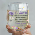 Personalized Stemless Wine Glass Custom Birth Month Flowers Gift for Daughter-in-Law Wine Glasses GradoCreations