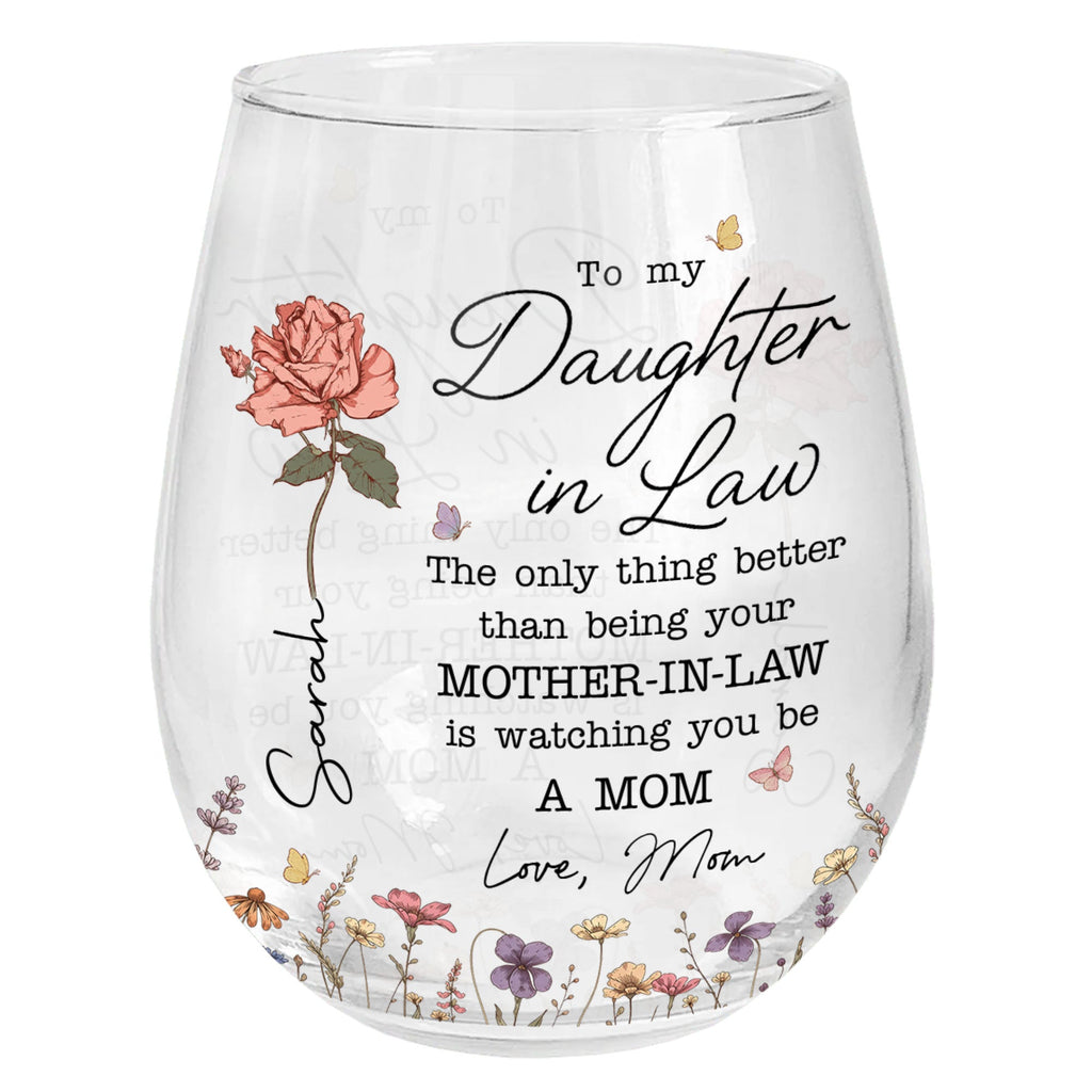Personalized Stemless Wine Glass Custom Name Gift for Daughter-in-Law Wine Glasses GradoCreations