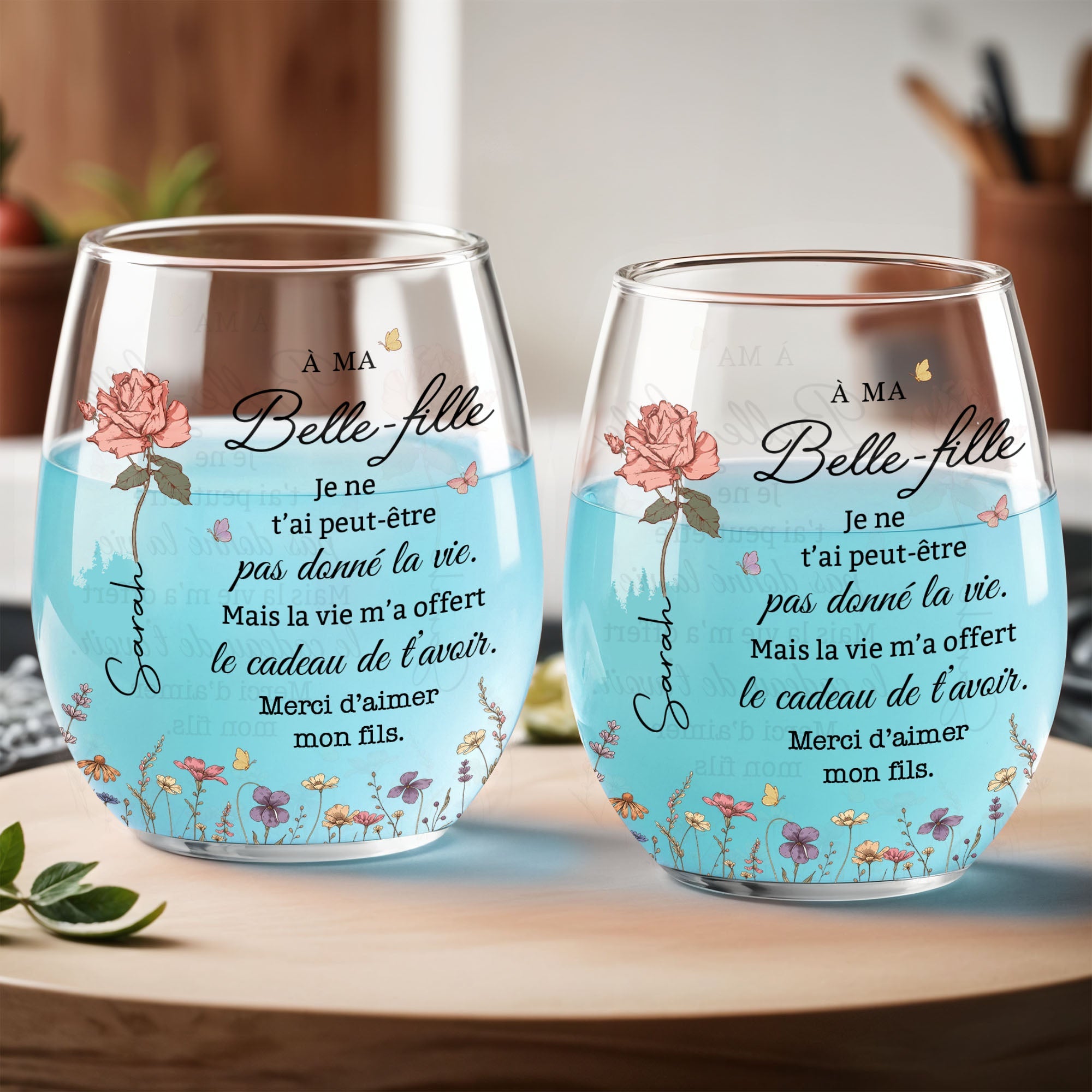 Personalized Stemless Wine Glass Custom Gift for Daughter-in-Law Wine Glasses GradoCreations