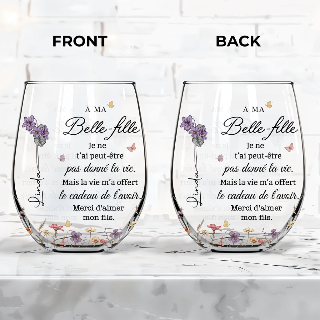 Personalized Stemless Wine Glass Custom Gift for Daughter-in-Law Wine Glasses GradoCreations