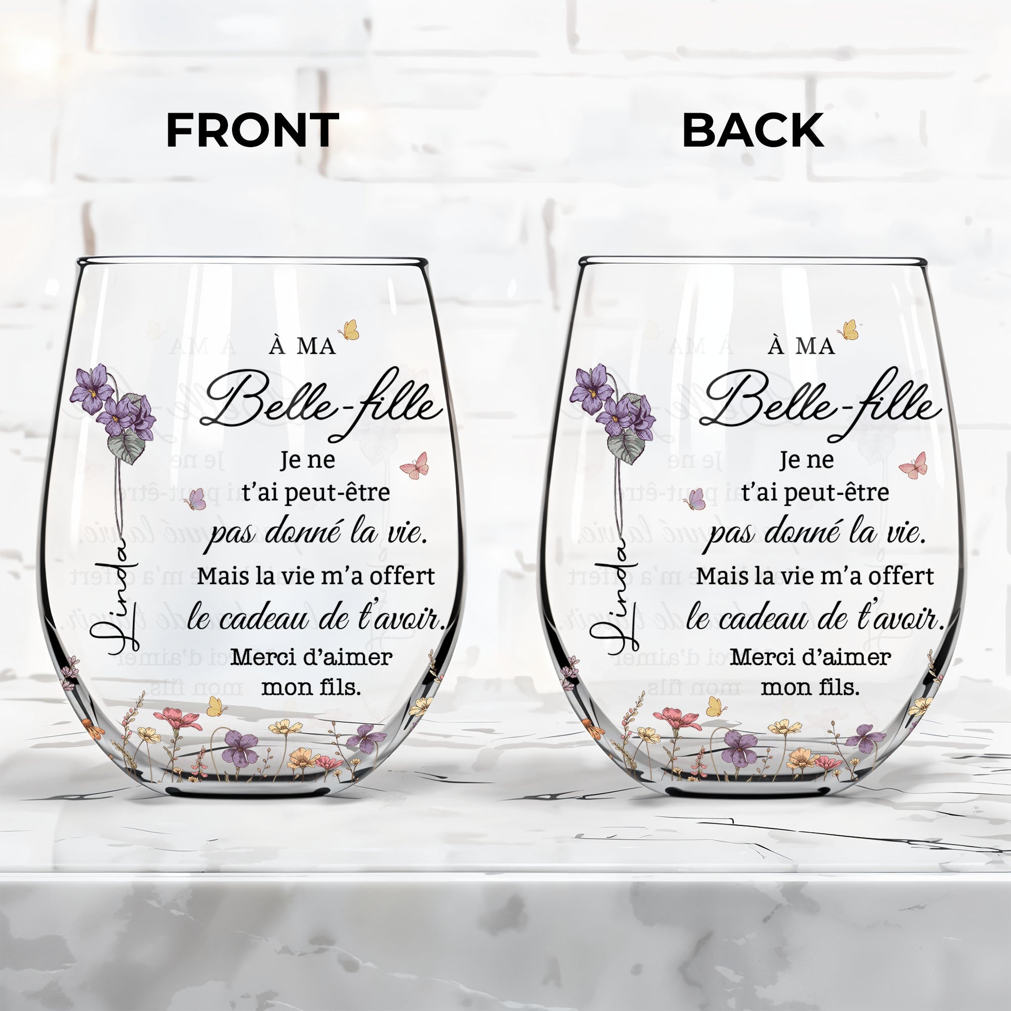 Personalized Stemless Wine Glass Custom Gift for Daughter-in-Law Wine Glasses GradoCreations