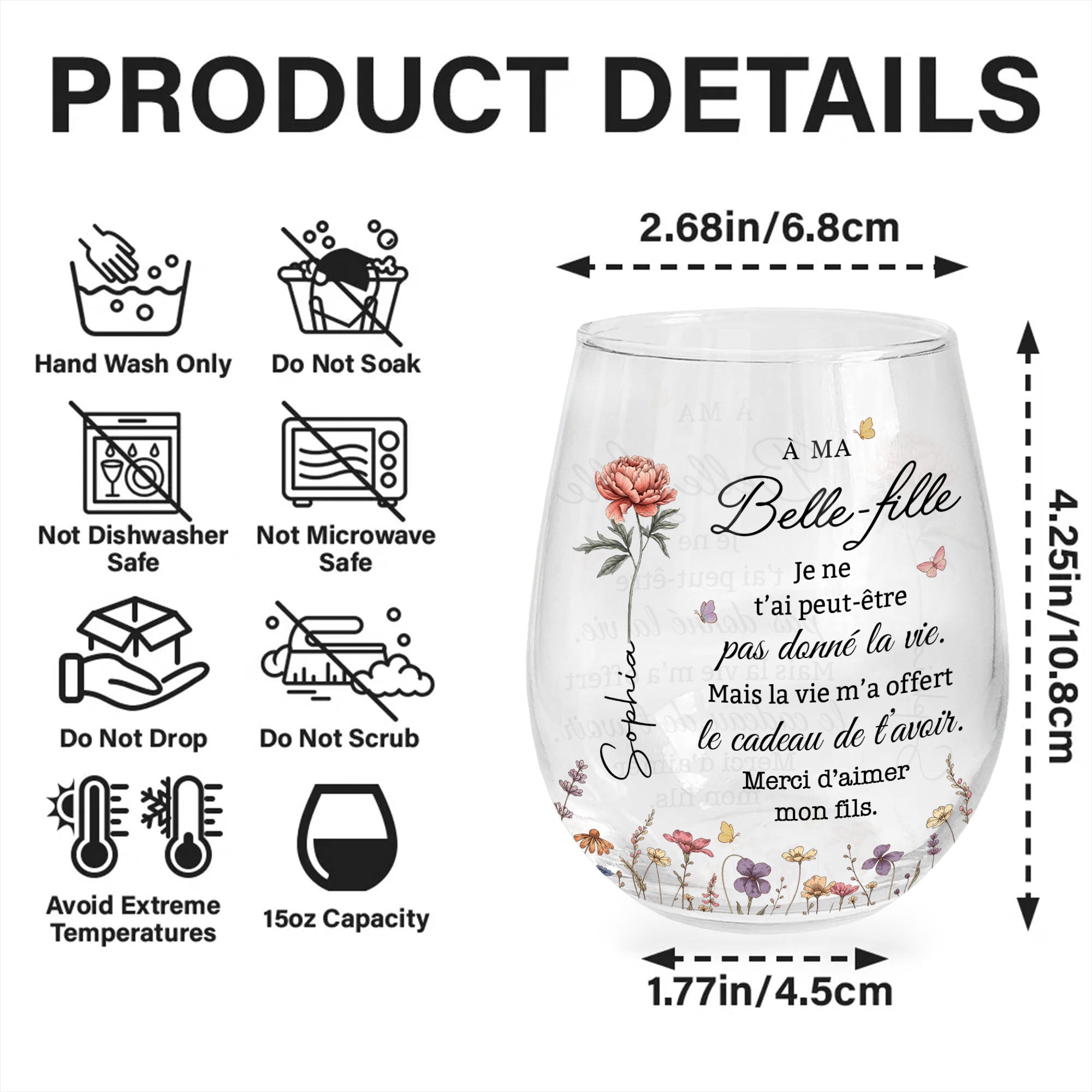Personalized Stemless Wine Glass Custom Gift for Daughter-in-Law Wine Glasses GradoCreations