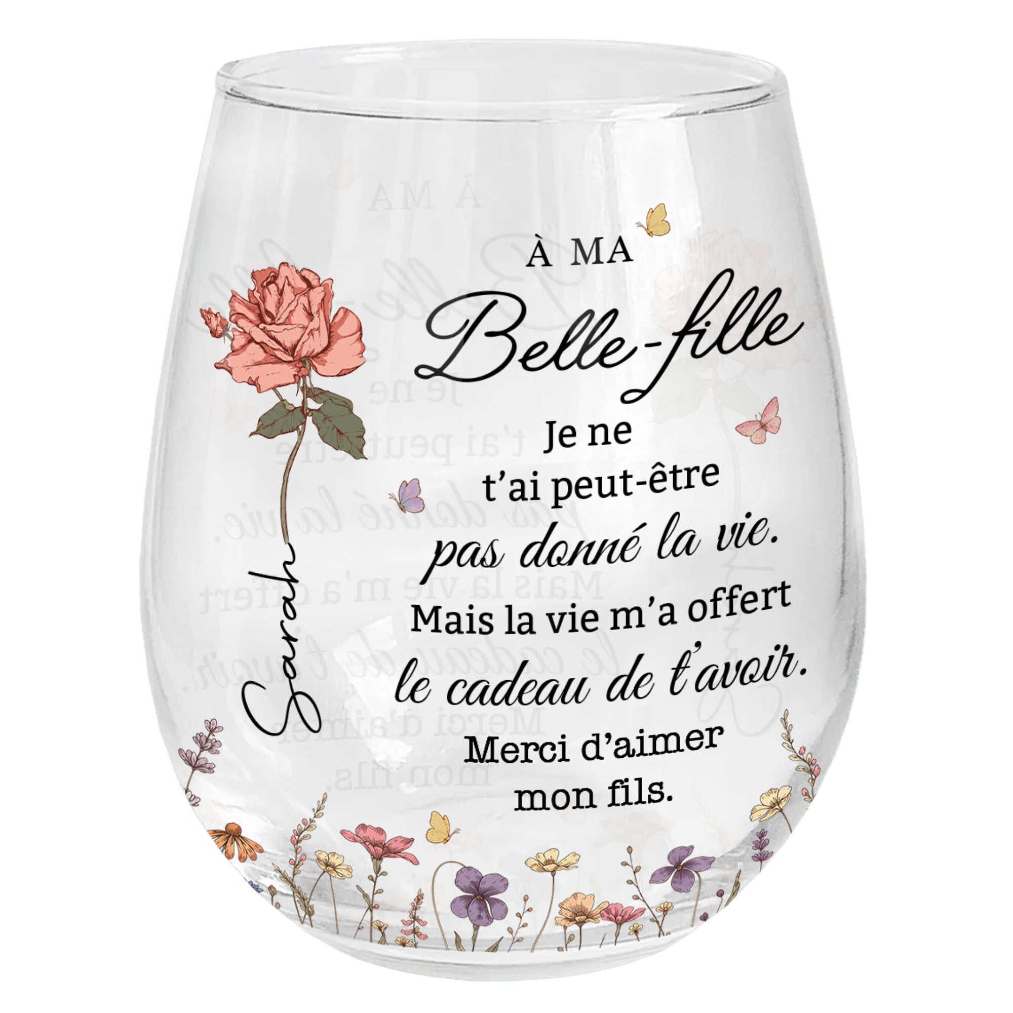 Personalized Stemless Wine Glass Custom Gift for Daughter-in-Law Wine Glasses GradoCreations