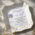 Personalized Lace Jewelry Dish with Birth Month Flowers Gift for Daughter-in-Law Lace Square Jewelry Dish GradoCreations