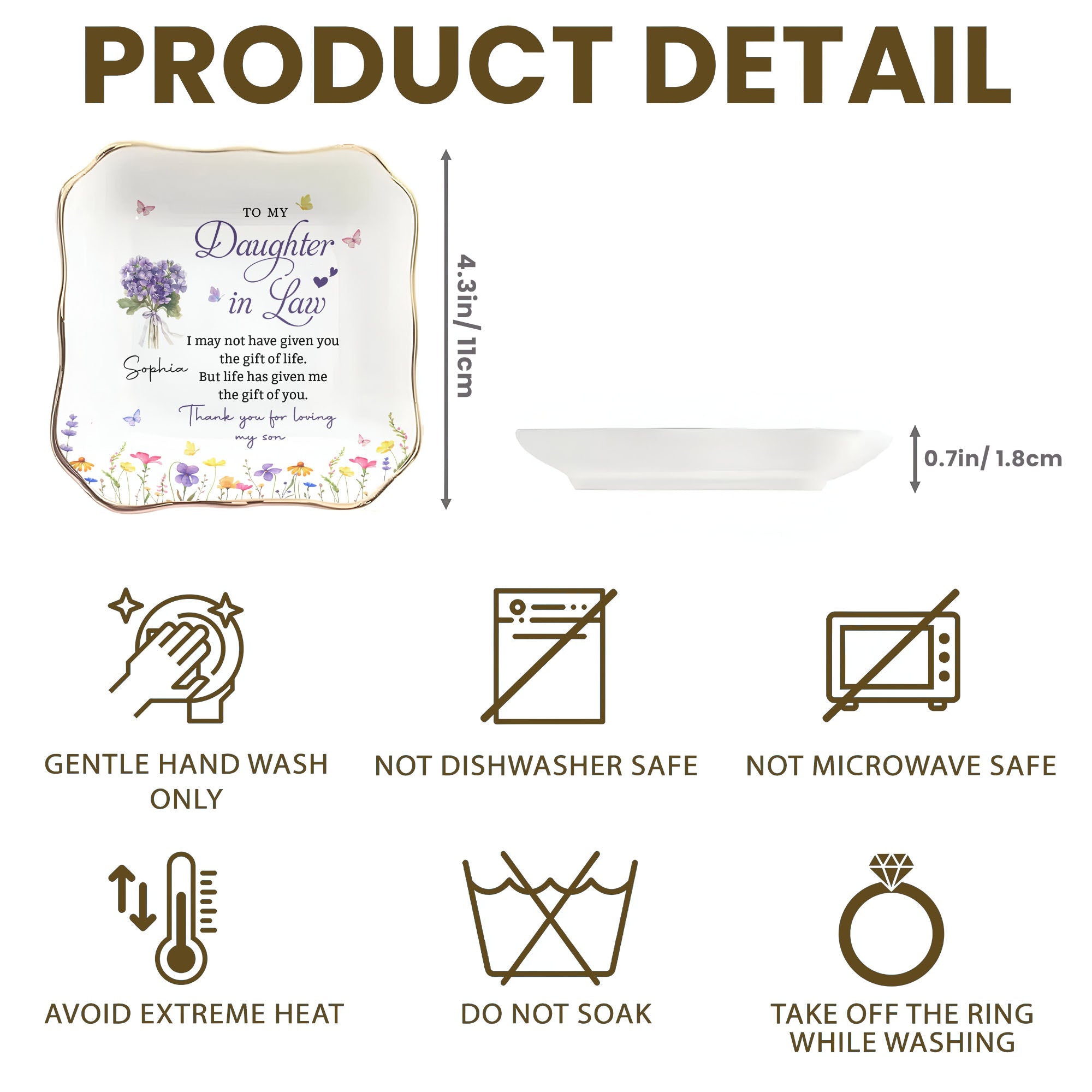 Personalized Lace Jewelry Dish with Birth Month Flowers Gift for Daughter-in-Law Lace Square Jewelry Dish GradoCreations