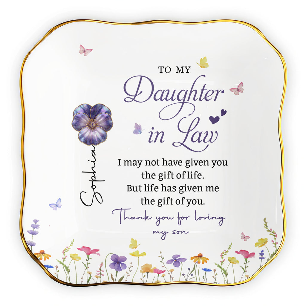 Personalized Lace Jewelry Dish Custom Name Gift for Daughter-in-Law Lace Square Jewelry Dish GradoCreations