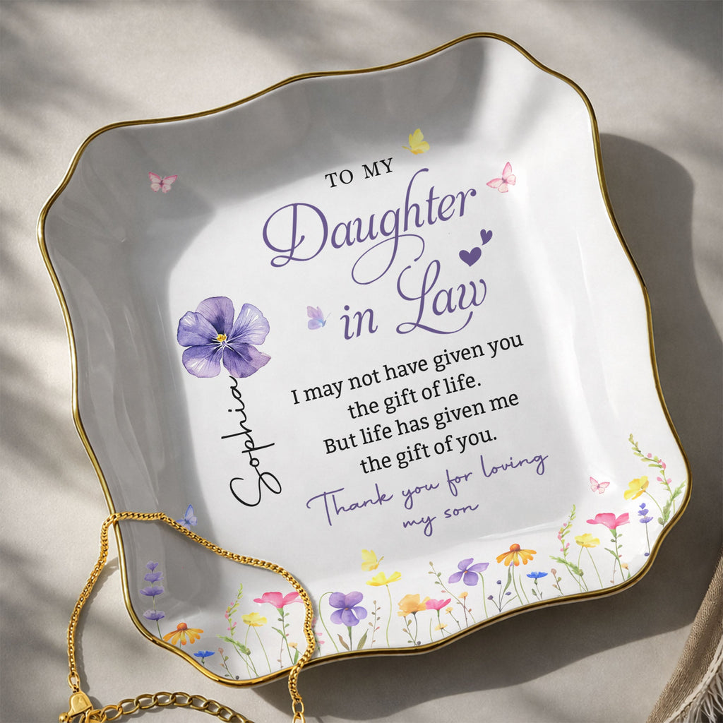 Personalized Ceramic Jewelry Dish Custom Name Gift for Daughter-in-Law Lace Square Jewelry Dish GradoCreations