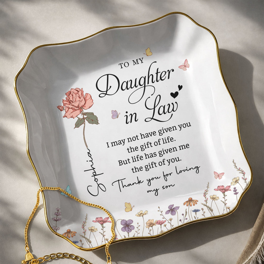 Personalized Lace Jewelry Dish Custom Name Gift for Daughter-in-Law Lace Square Jewelry Dish GradoCreations