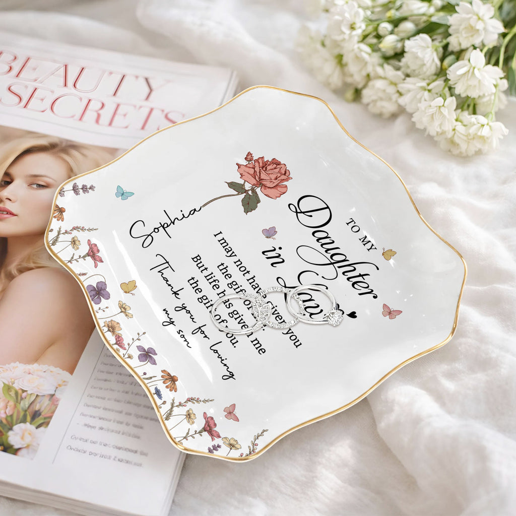 Personalized Lace Jewelry Dish Custom Name Gift for Daughter-in-Law Lace Square Jewelry Dish GradoCreations