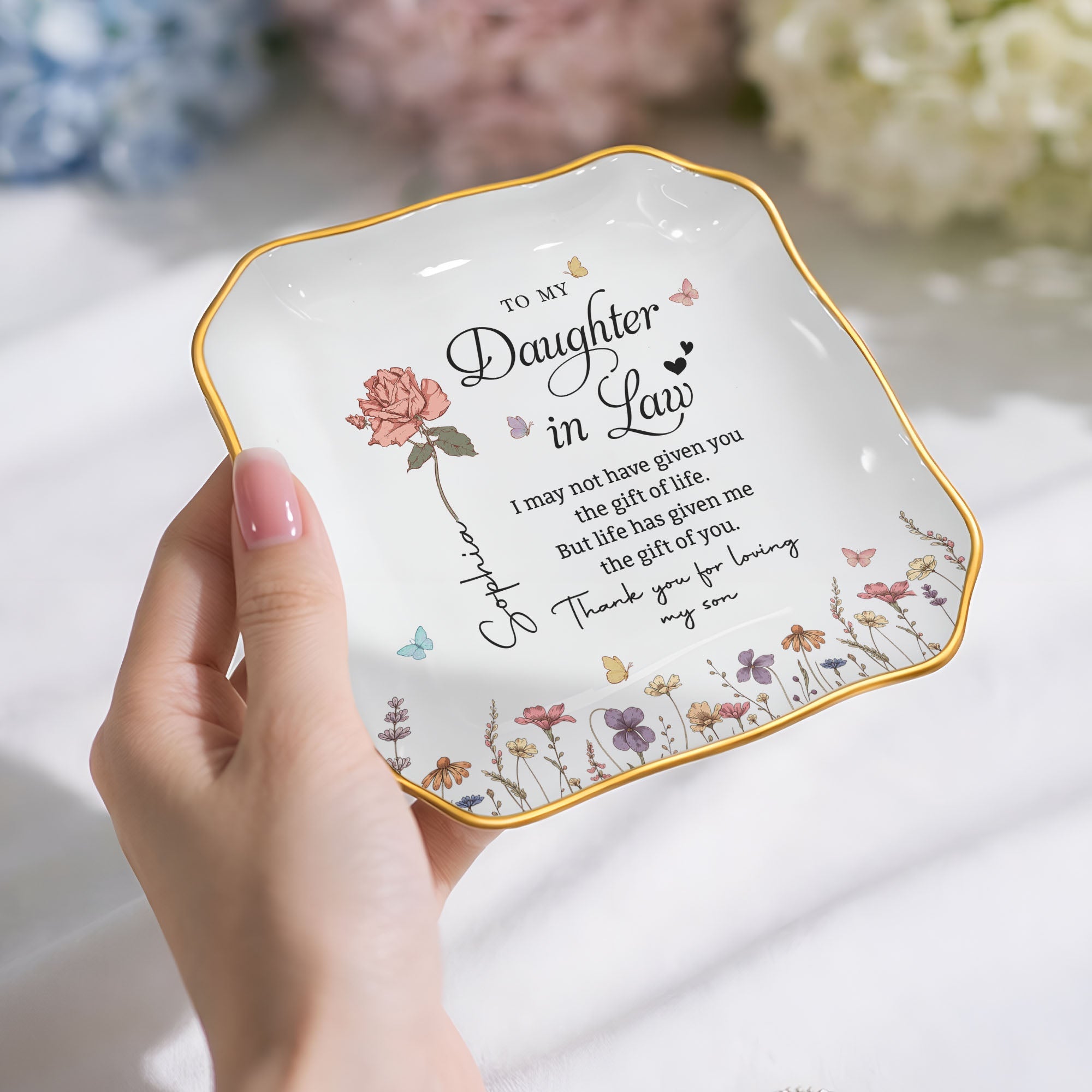 Personalized Lace Jewelry Dish Custom Name Gift for Daughter-in-Law Lace Square Jewelry Dish GradoCreations