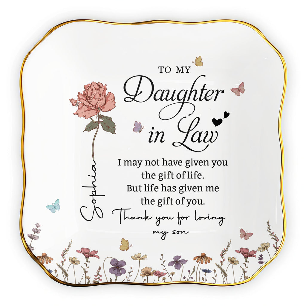Personalized Lace Jewelry Dish Custom Name Gift for Daughter-in-Law Lace Square Jewelry Dish GradoCreations