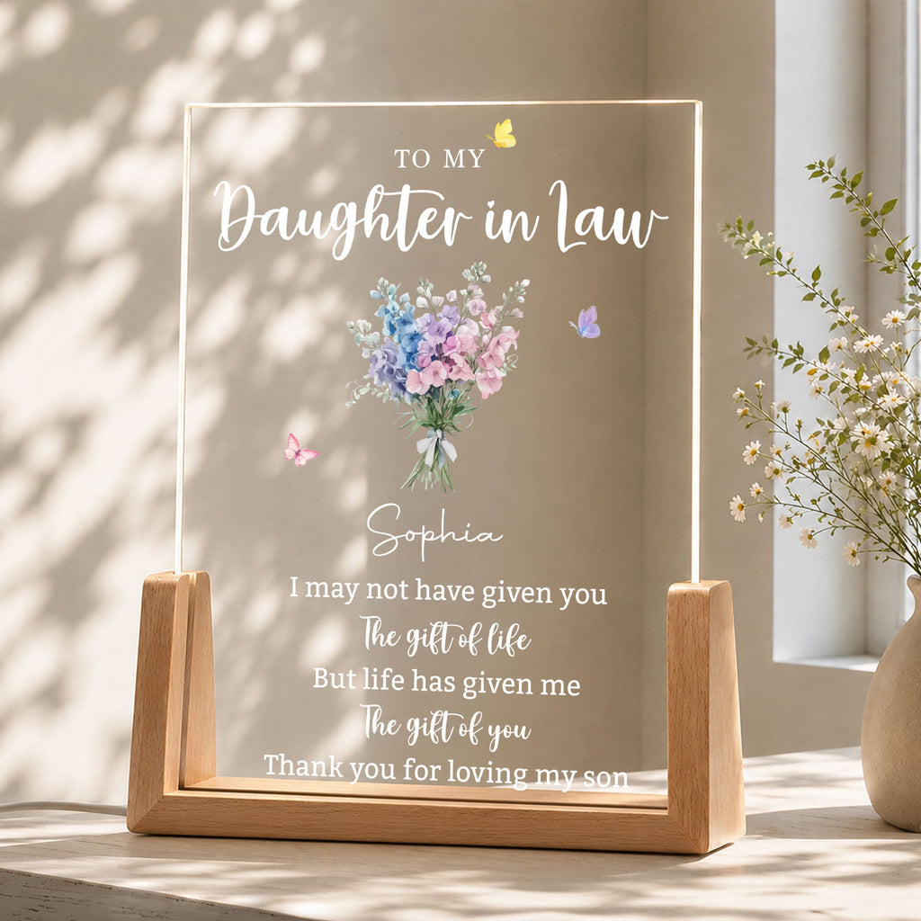 Personalized Acrylic Night Light Custom Floral Gift for Daughter In Law Wood and Acrylic Night Light GradoCreations