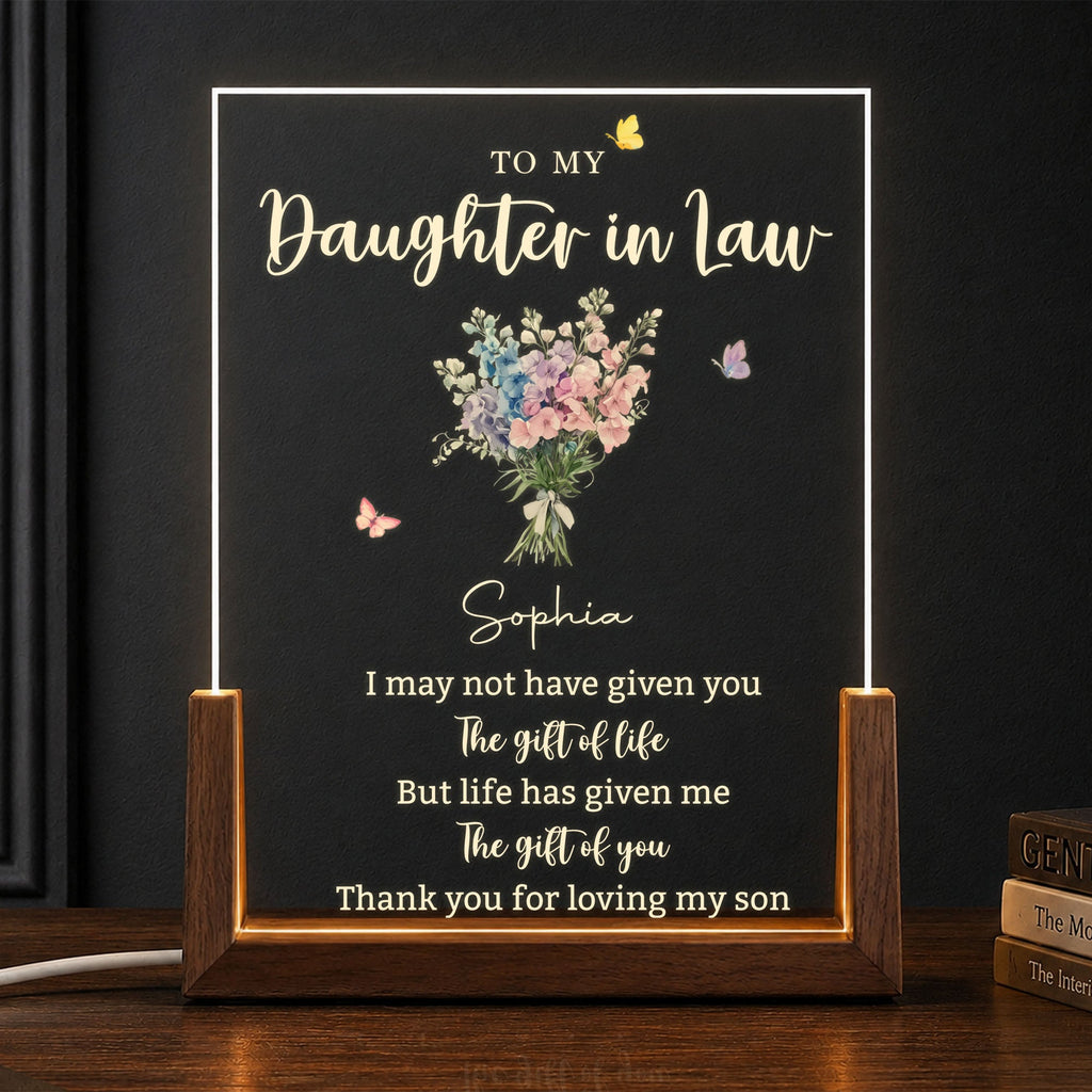 Personalized Acrylic Night Light Custom Floral Gift for Daughter In Law Wood and Acrylic Night Light GradoCreations