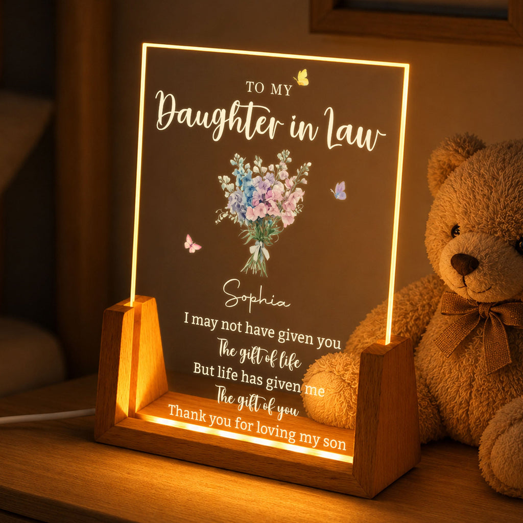Personalized Acrylic Night Light Custom Floral Gift for Daughter In Law Wood and Acrylic Night Light GradoCreations