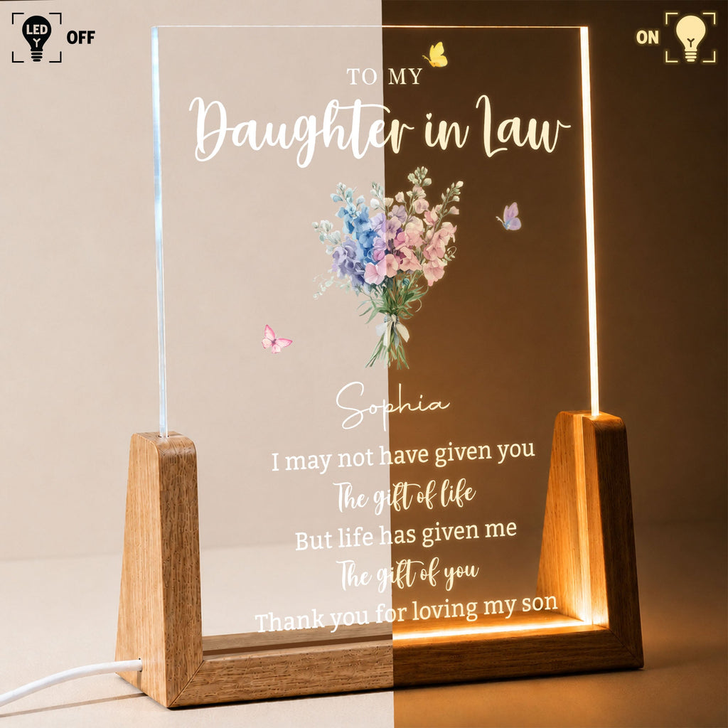 Personalized Acrylic Night Light Custom Floral Gift for Daughter In Law Wood and Acrylic Night Light GradoCreations