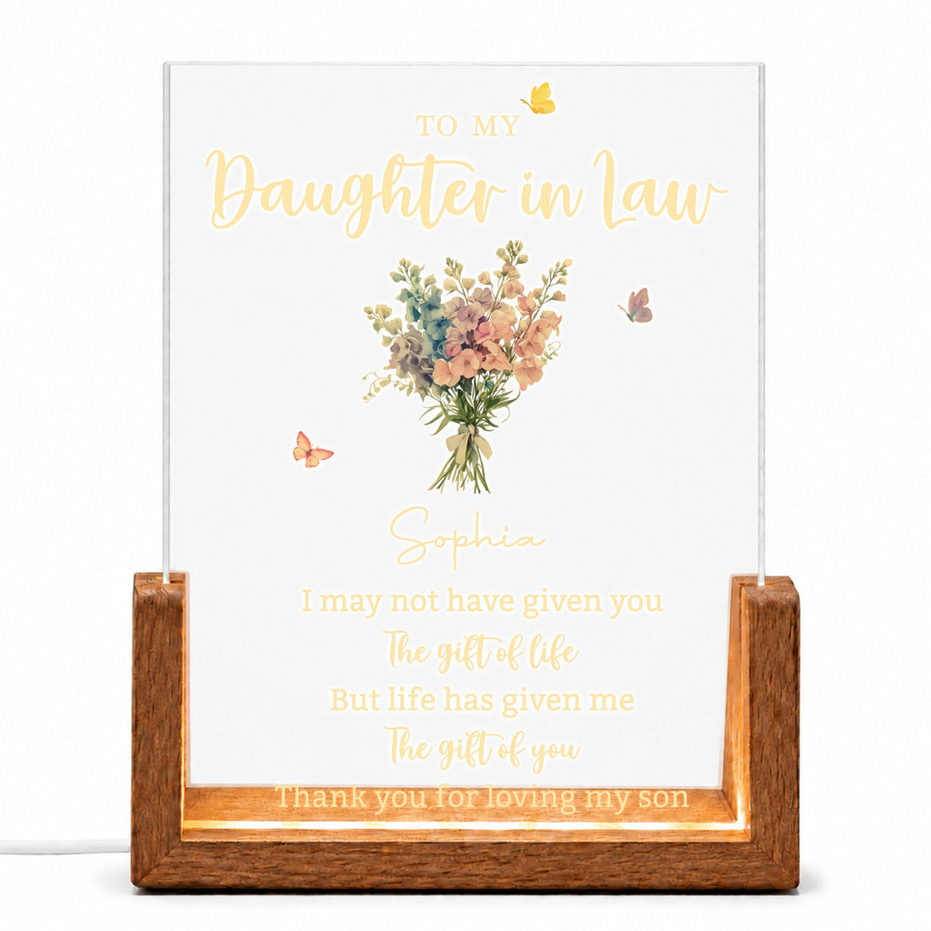 Personalized Acrylic Night Light Custom Floral Gift for Daughter In Law Wood and Acrylic Night Light GradoCreations