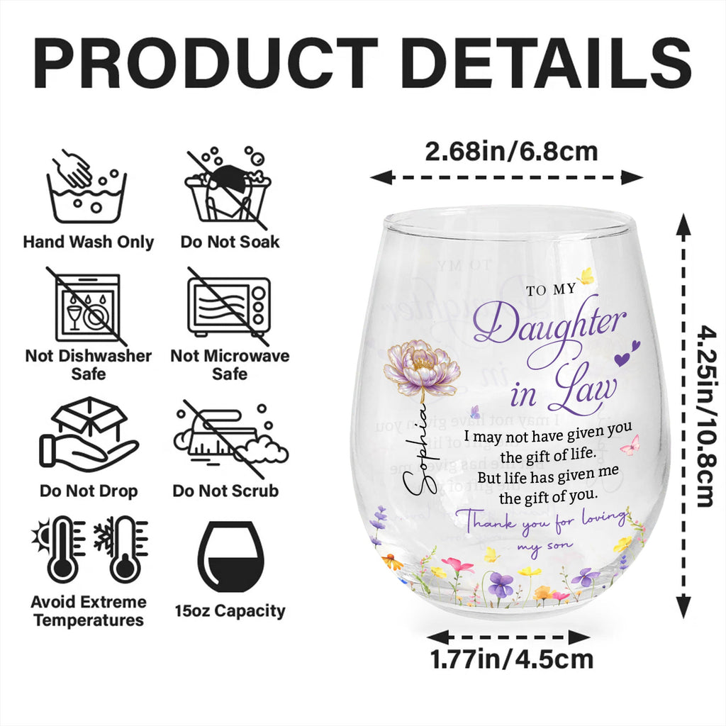 Personalized Stemless Wine Glass Custom Gift for Daughter-in-Law Wine Glasses GradoCreations
