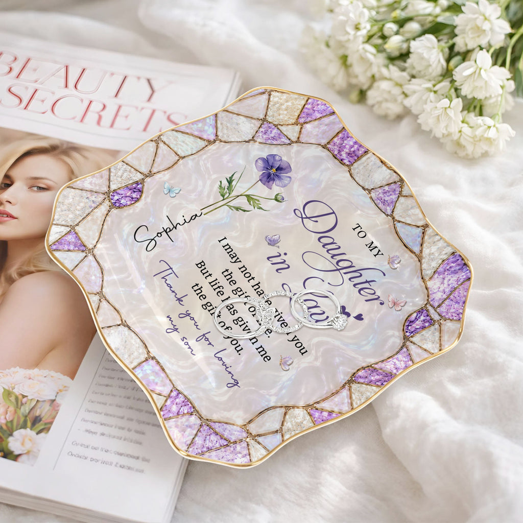Personalized Lace Jewelry Dish Custom Name Gift for Daughter-in-Law Lace Square Jewelry Dish GradoCreations
